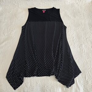 Vince Camuto Tunic‎ Blouse Women's L Polka Dot Asymmetrical Preppy Office Casual